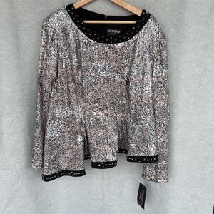 Terramina Women's Sequin Peplum Blouse Multicolor Size 14 Party Top
